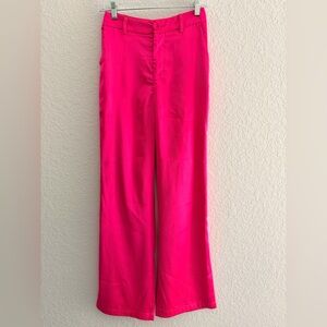 Ivanka In Paris Hot Pink Satin Wide-Leg Pants | High-Waist Statement Trousers
